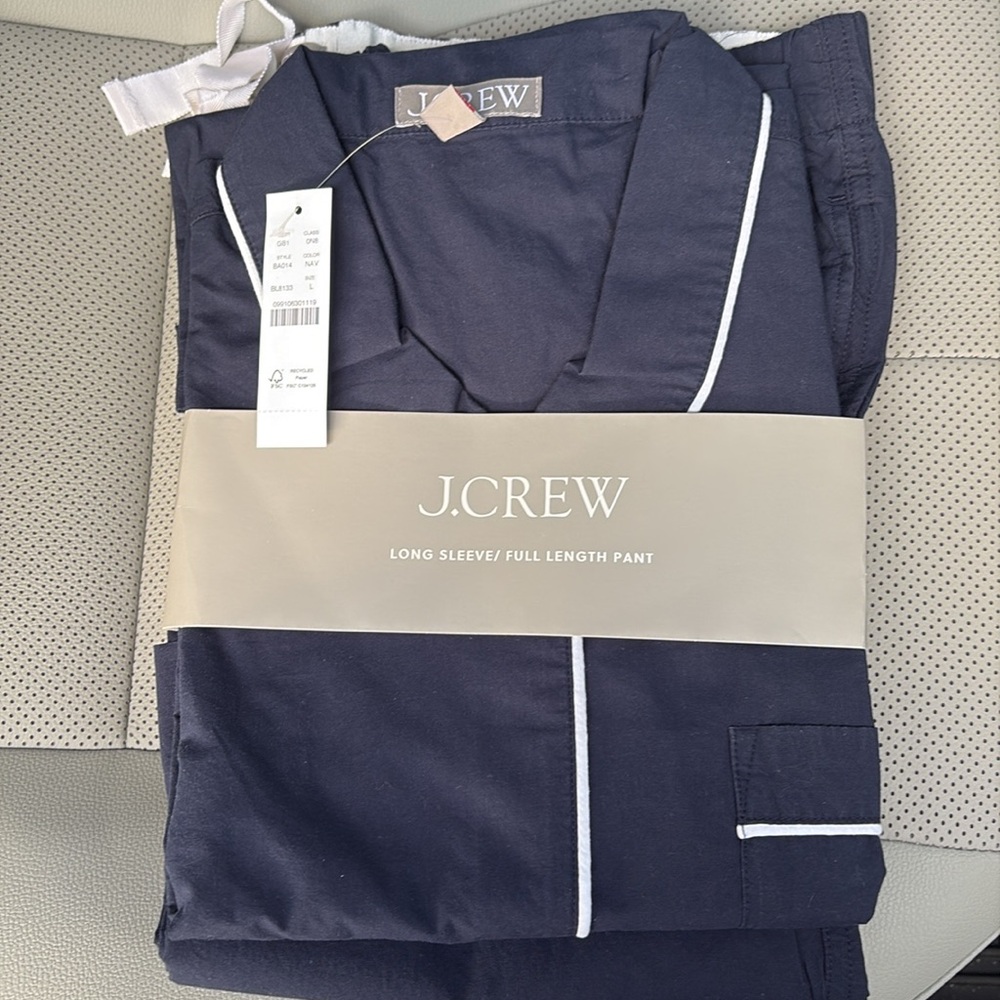J. Crew End-on-end cotton long-sleeve pajama set, navy, size Large